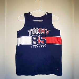 Navy Blue Sleeveless TH “85” Toddler Boys Shirt with red, white & blue graphics